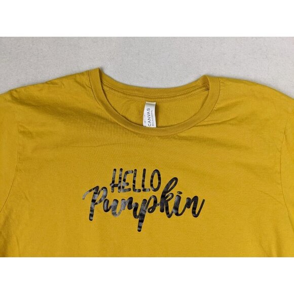 HELLO PUMPKIN - WOMEN'S YELLOW SHORT SLEEVE FITTED T-SHIRT - SIZE XL - Picture 4 of 8
